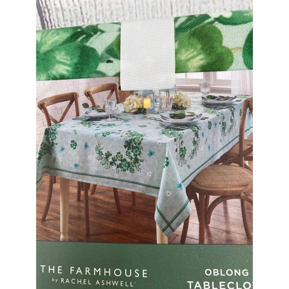 Rachel Ashwell Tablecloth 60x84 Green Shamrock Floral Oblong Farmhouse Festive